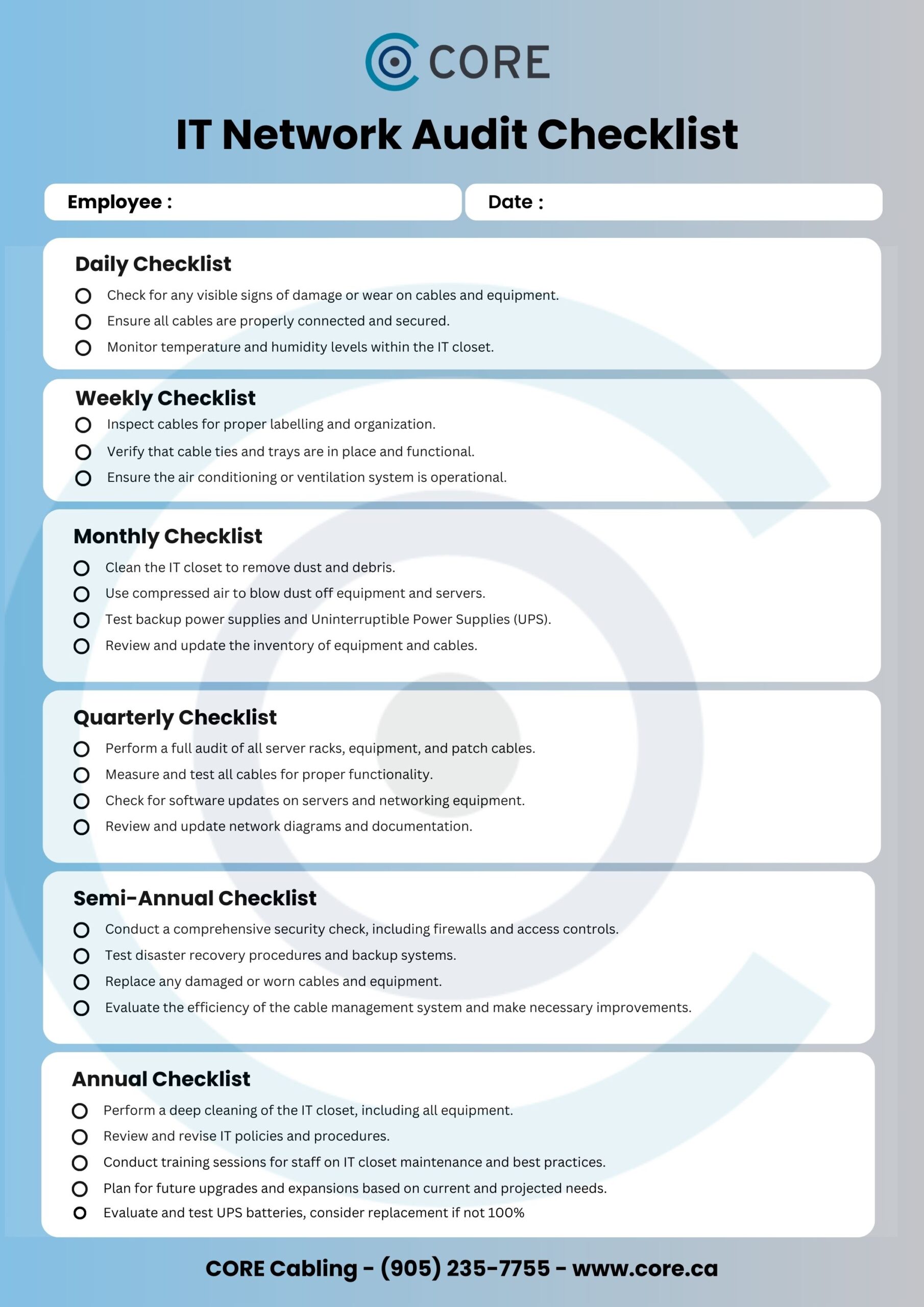 CORE Cabling IT Room Checklist for Office Managers